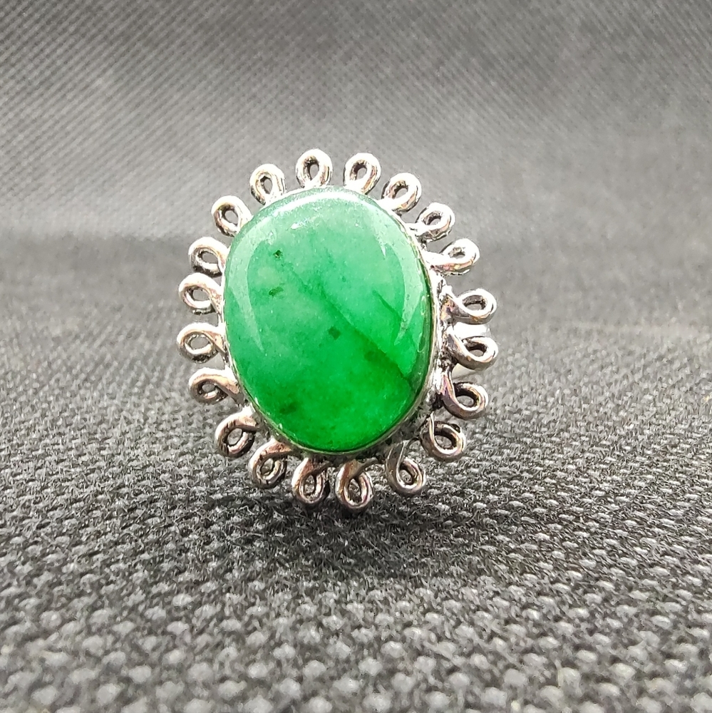 Polished Green Agate Stone 925 Sterling Silver Ring size 8